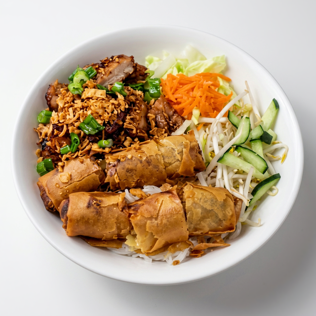 Grilled Chicken & Egg Roll Vermicelli Bowl (Bún Gà Nướng Chả Giò).